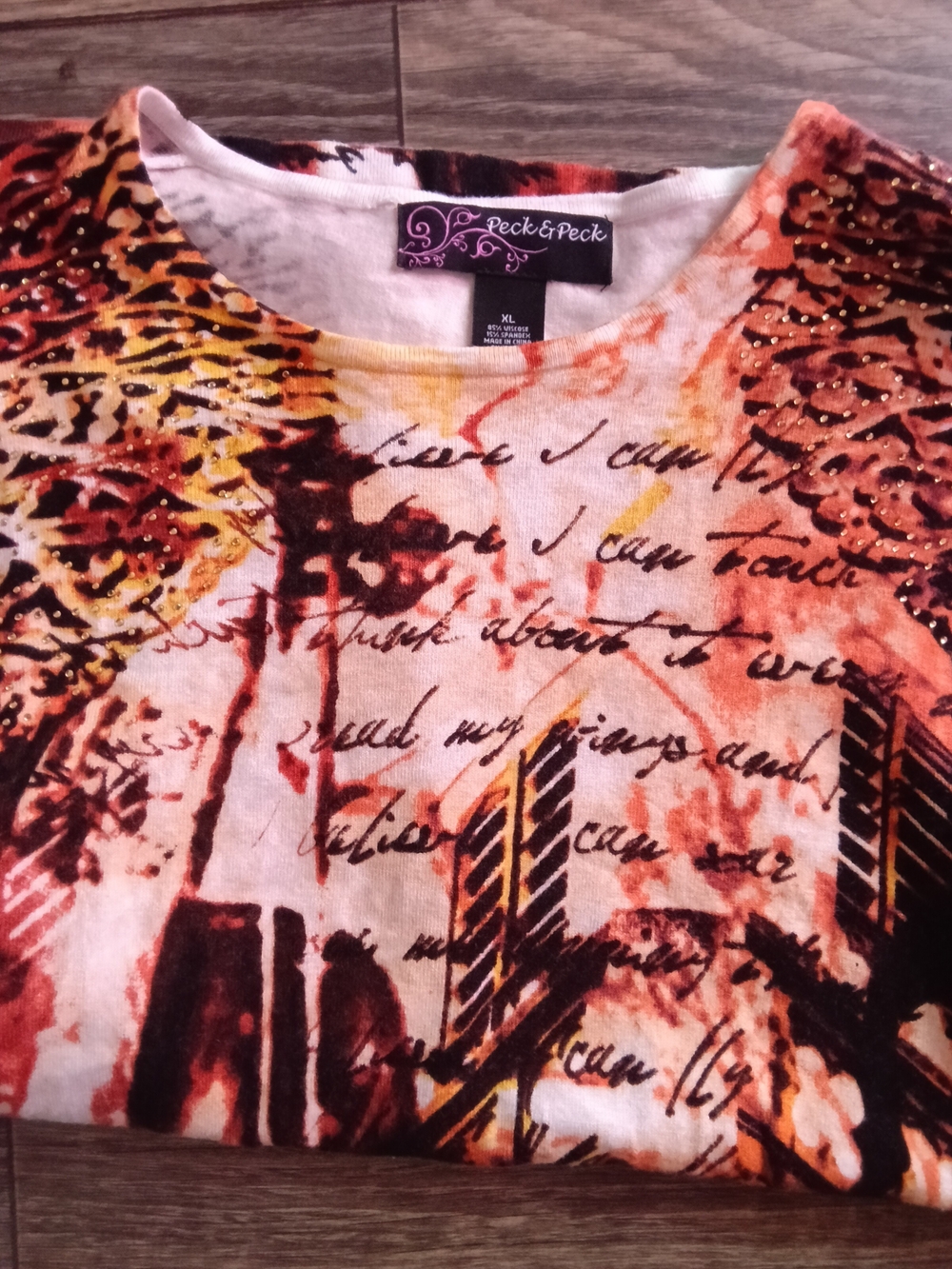 Peck & Peck Multi-Tone Abstract Script Long-Sleeve Top - Picture 7 of 7